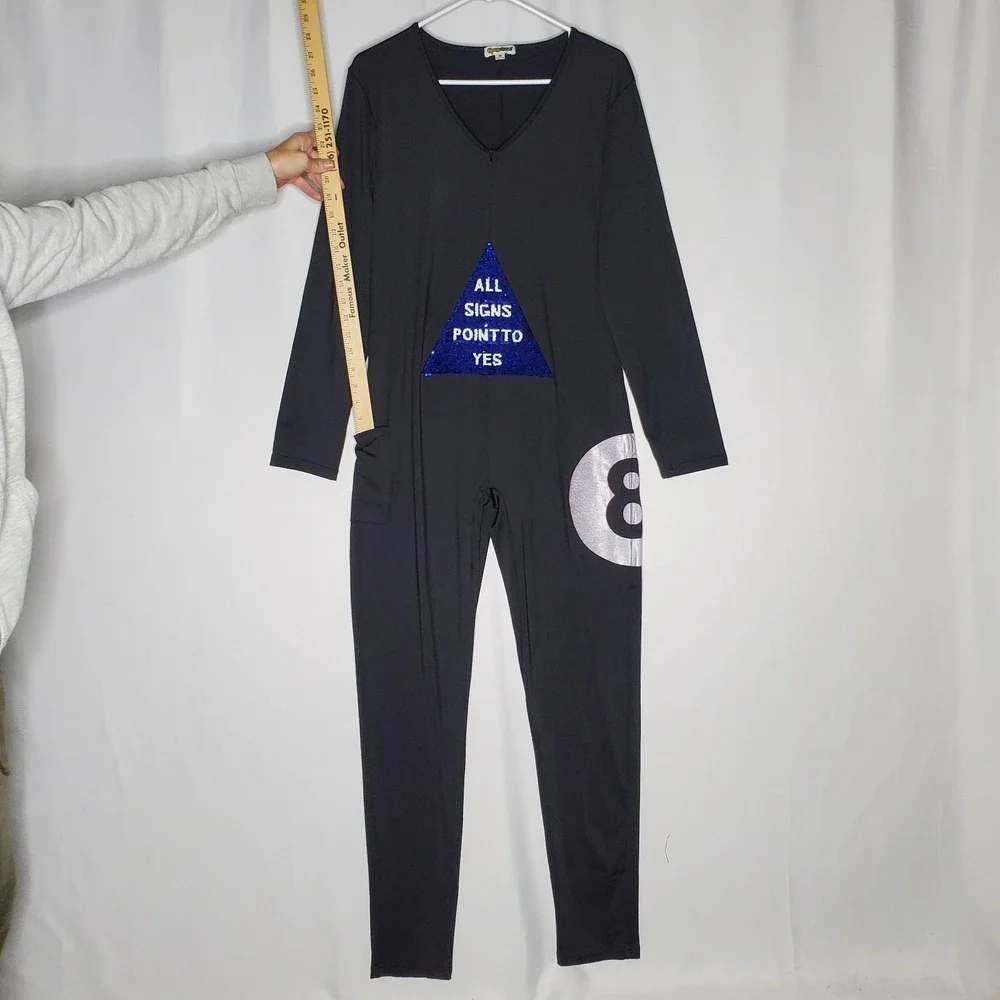 Tipsy‎ Elves Jumpsuit XXL Flip-Sequin Magic 8 Ball Black Long Sleeve Costume
